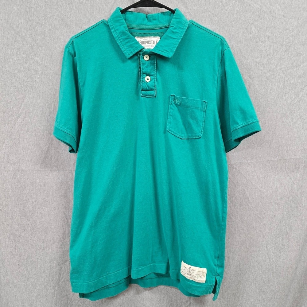Aeropostale Mens A87 Teal‎ Green Cotton Pique Polo Shirt Short Sleeve Large